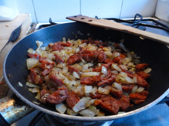Fried chorizo and onion